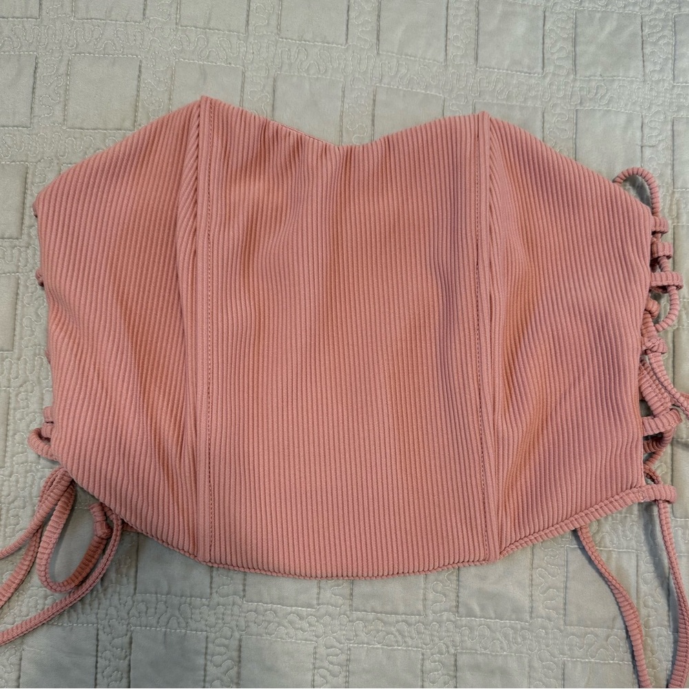 Pink Ribbed Corset Top